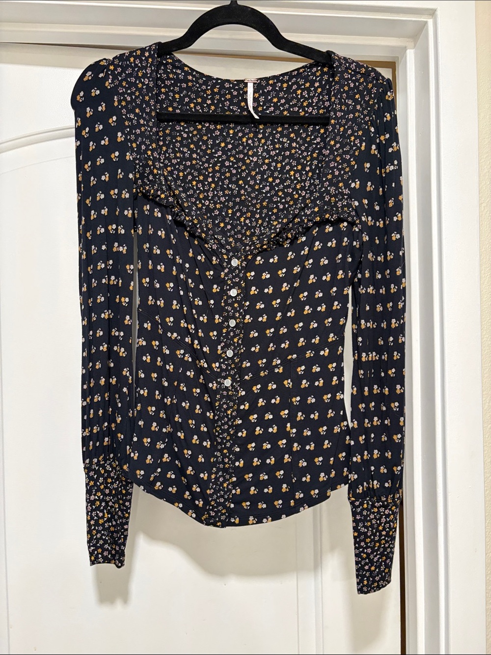 Free People Floral Button-Front Long Sleeve Top
